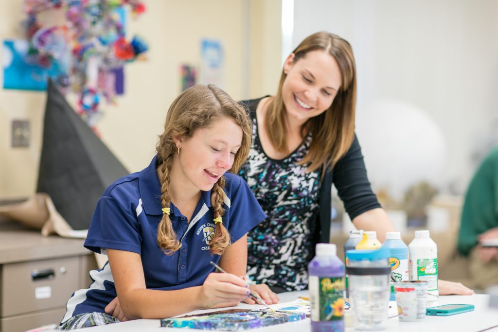 Keswick Christian School_Academic_Student Painting with teacher